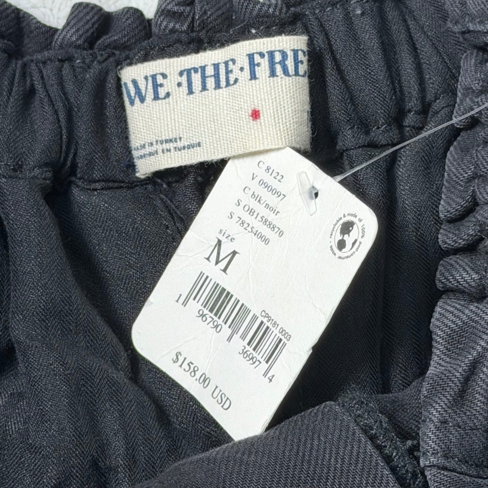 Free People Size M Hazel Pull On Drop Waist Jeans Smock Waist Black NWT $158 - Picture 6 of 9